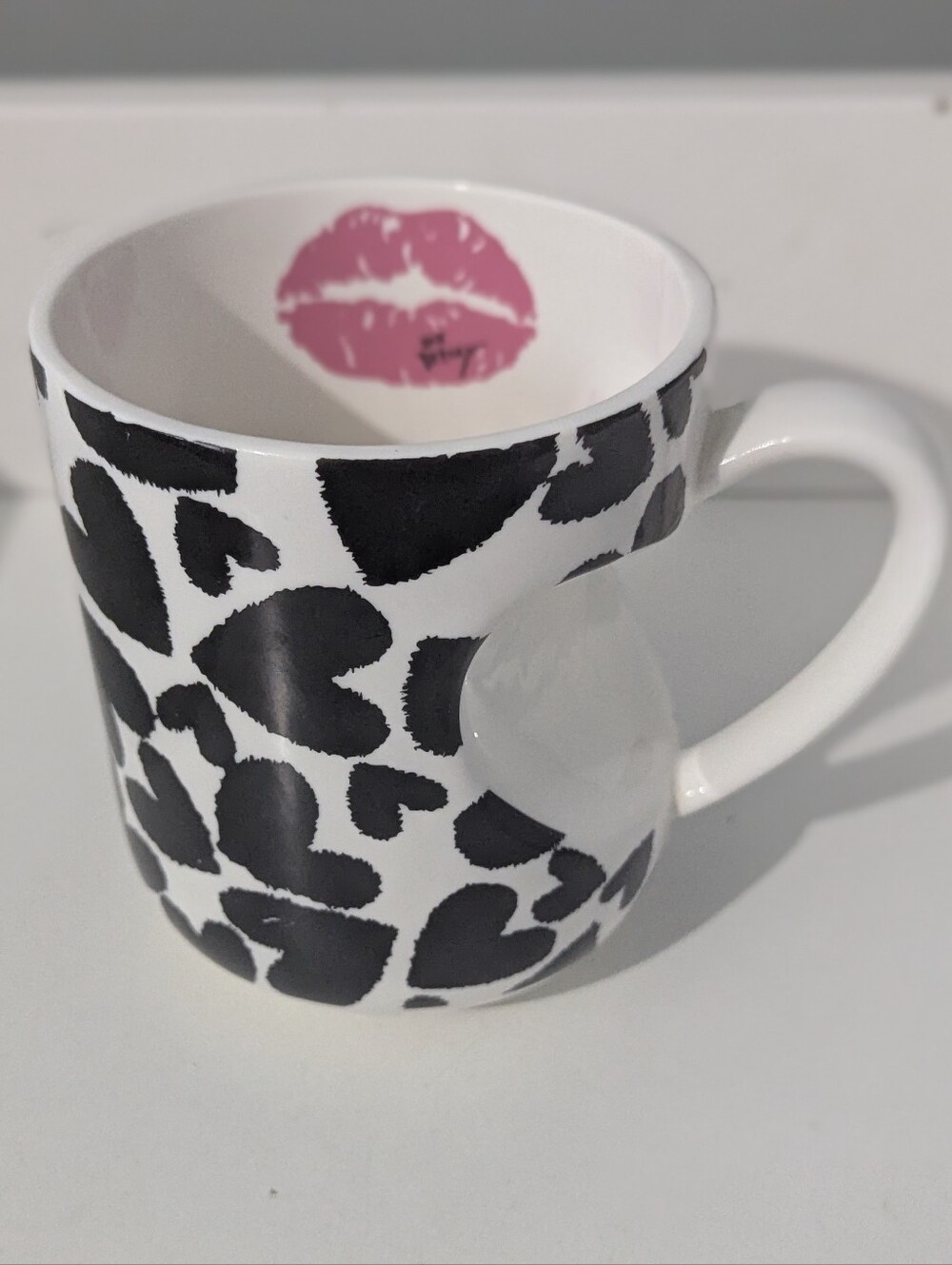 Betsy Johnson Black & White Leopard Print Ceramic Mug 16oz